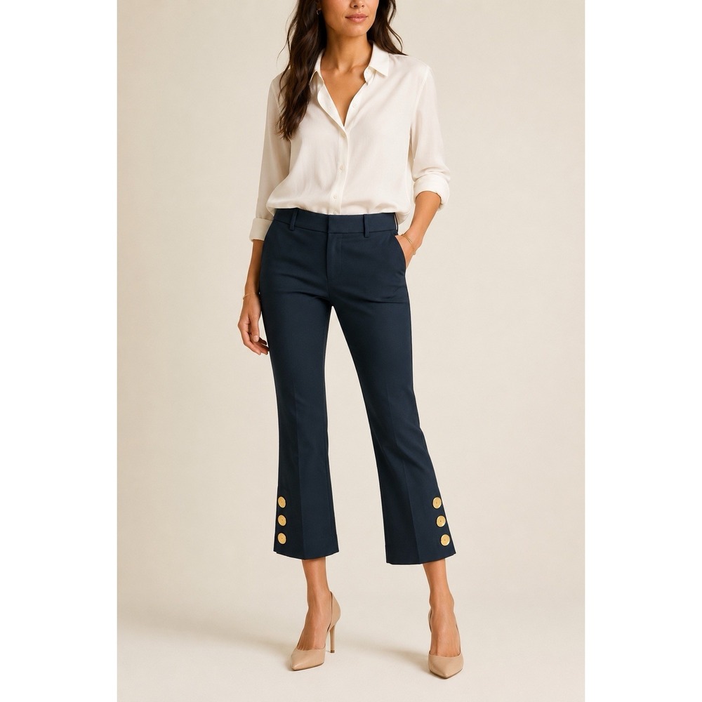 Derek Lam 10 Crosby Size 2 Cropped Kick Flare Pants Gold Button Ankle Trousers